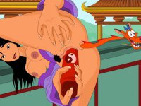 Mulan gets a DP - Mulan dildoes pussy while Mushu is poking her ass
